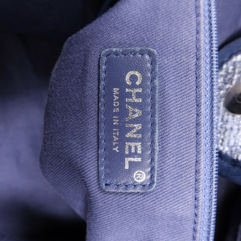 CHANEL 帆布Deauville Tote Bag銀扣鏈帶手挽肩背兩用袋-5