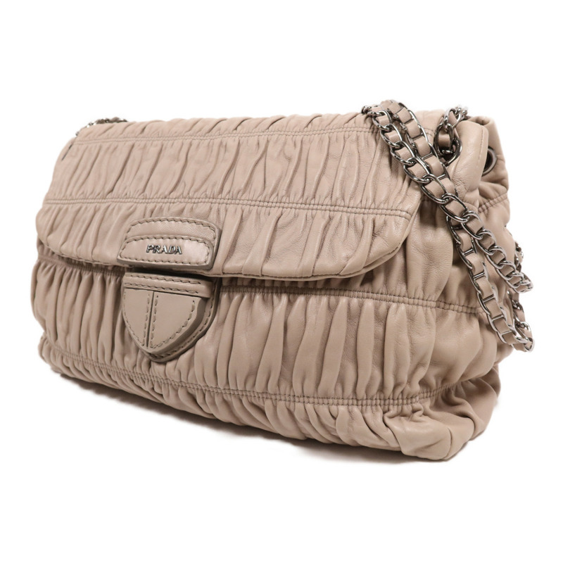 PRADA 牛皮皮革Shoulder Bag銀扣鏈帶肩背袋-2