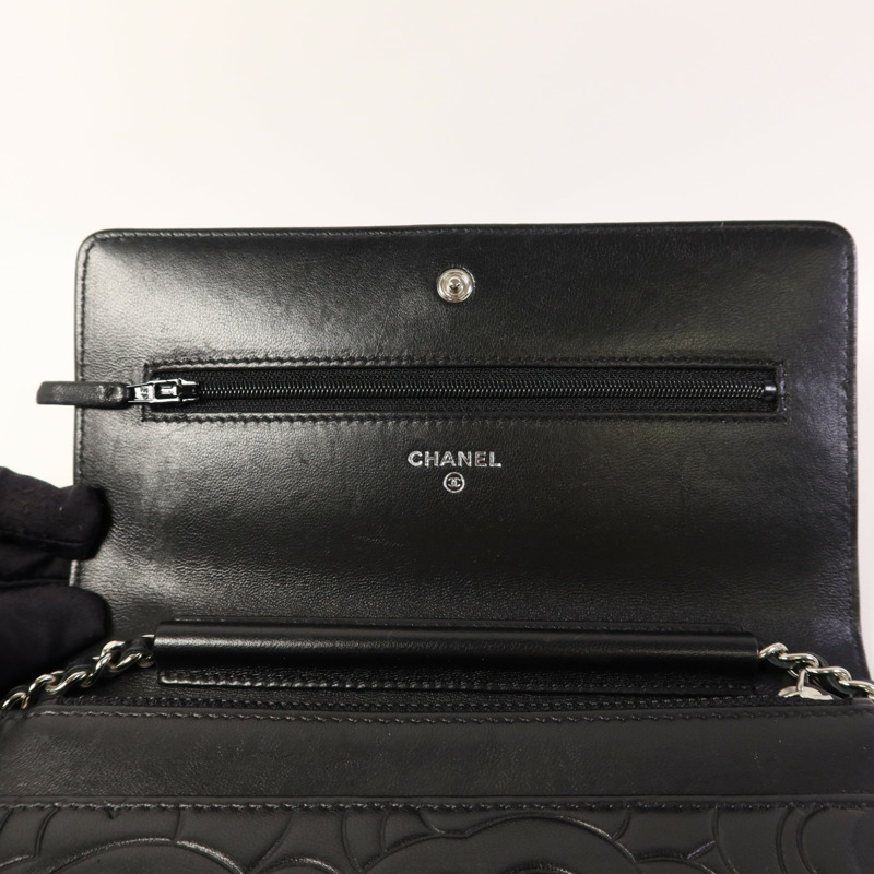 CHANEL 羊皮皮革WOC Wallet On Chain銀扣鏈帶肩背袋-11