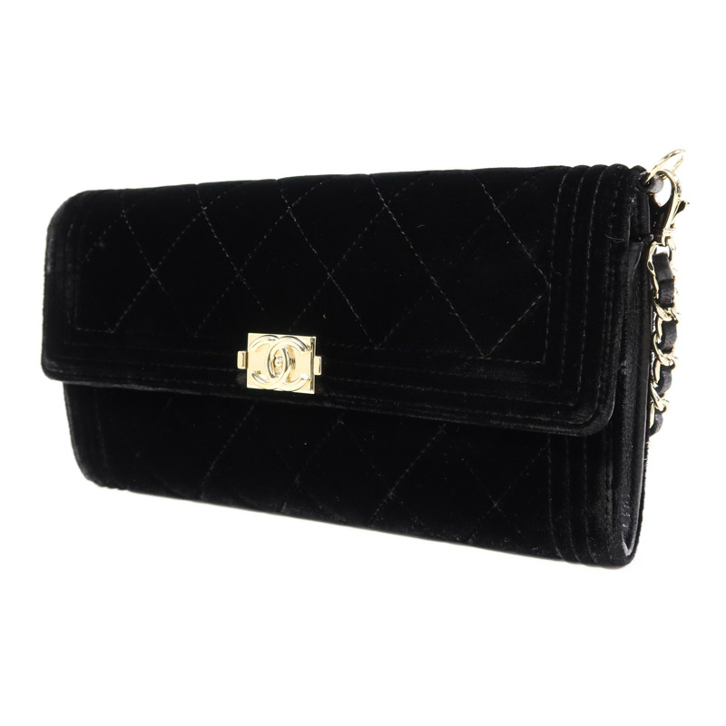 CHANEL 天鵝絨Chain Shoulder Bag金扣鏈帶肩背袋-1