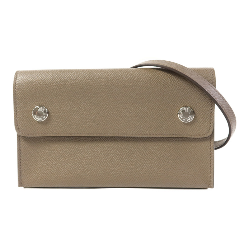 HERMES Epsom皮革Snap Wallet Bag銀扣肩背袋Etain-0