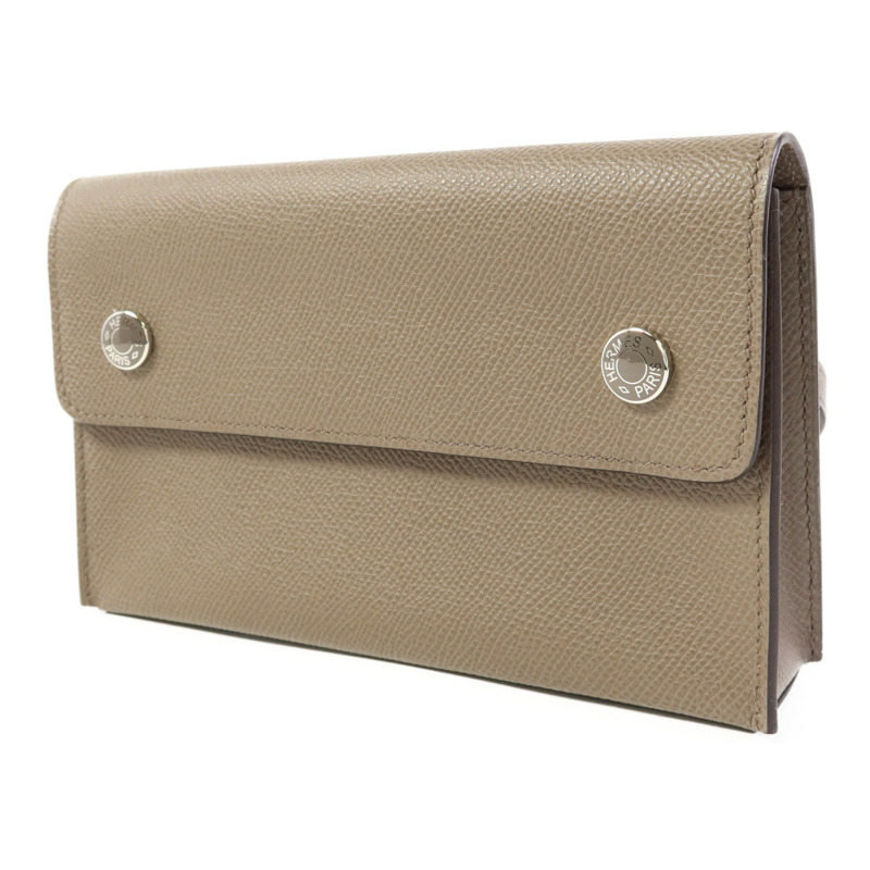 HERMES Epsom皮革Snap Wallet Bag銀扣肩背袋Etain-2