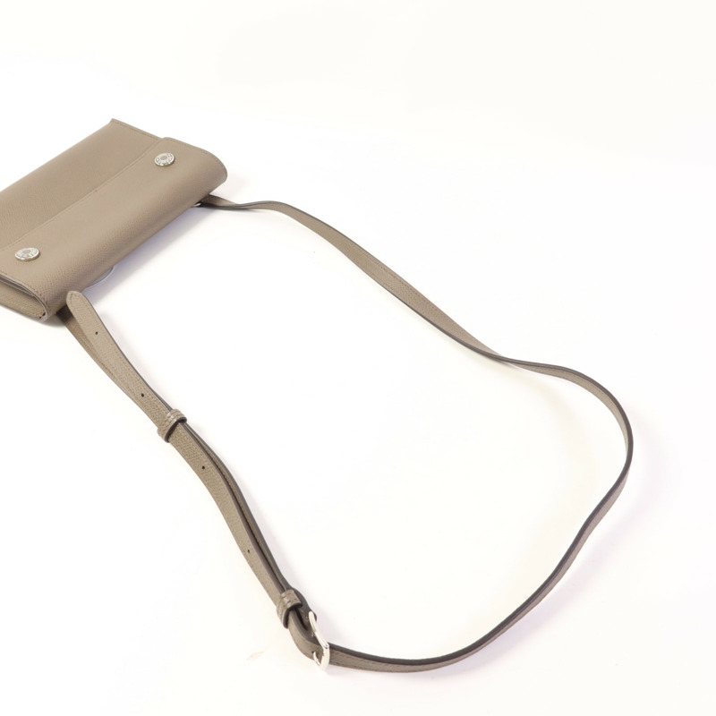 HERMES Epsom皮革Snap Wallet Bag銀扣肩背袋Etain-4