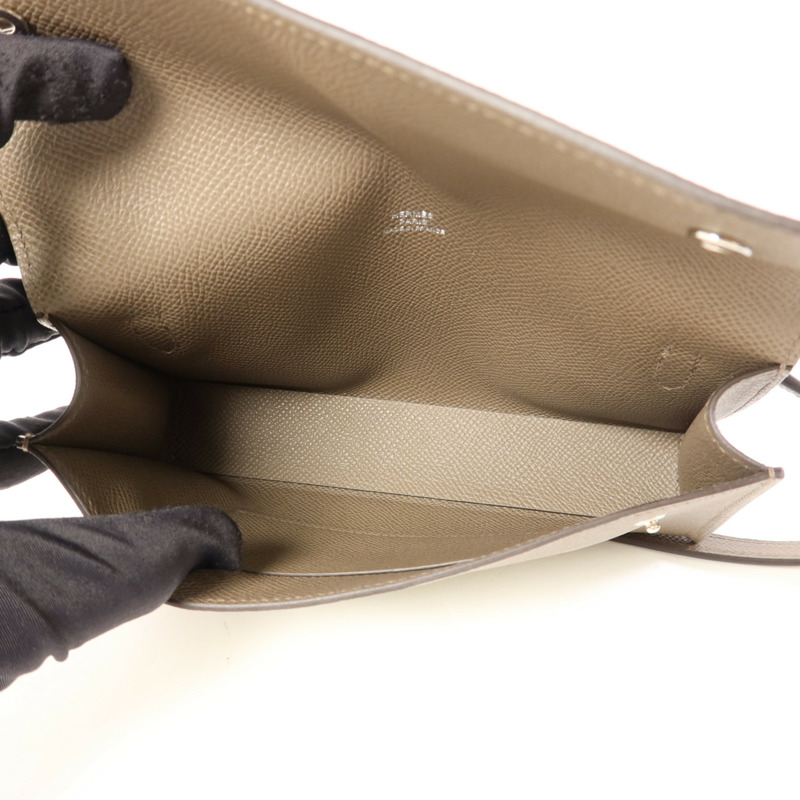 HERMES Epsom皮革Snap Wallet Bag銀扣肩背袋Etain-5