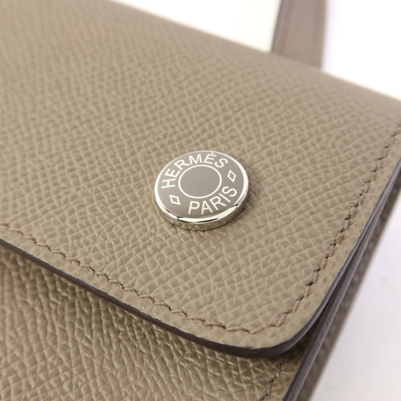 HERMES Epsom皮革Snap Wallet Bag銀扣肩背袋Etain-8