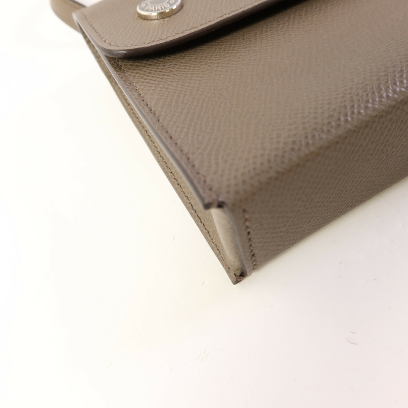 HERMES Epsom皮革Snap Wallet Bag銀扣肩背袋Etain-10