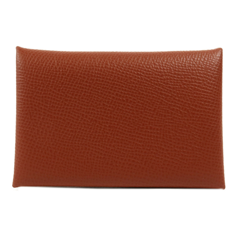 HERMES Epsom皮革Calvi Duo銀扣卡片套Rouge Venitien-0