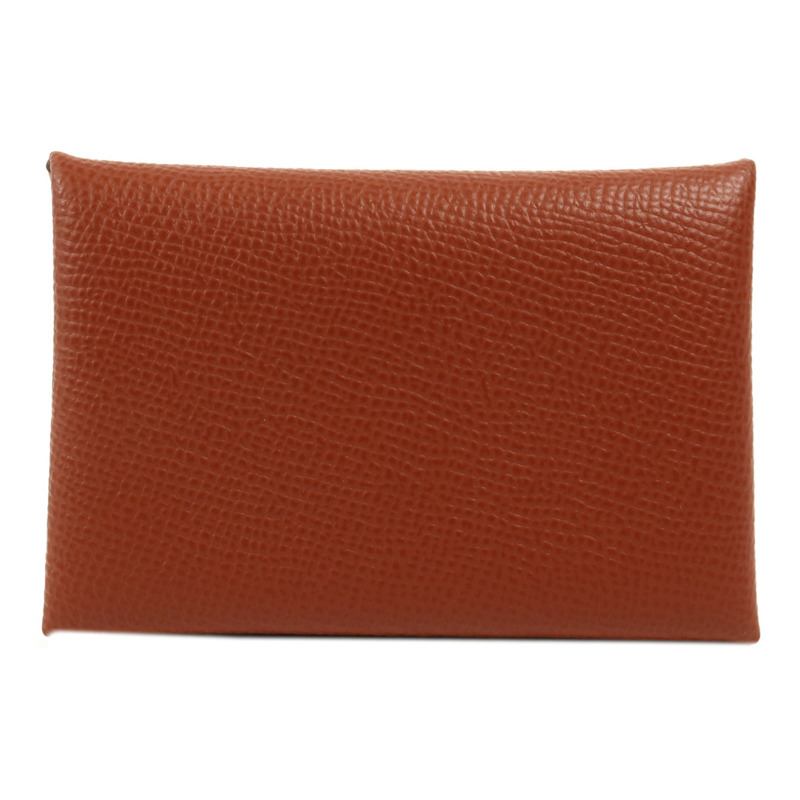 HERMES Epsom皮革Calvi Duo銀扣卡片套Rouge Venitien-1