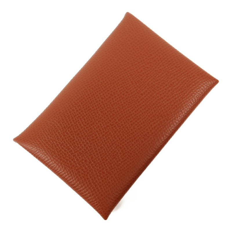 HERMES Epsom皮革Calvi Duo銀扣卡片套Rouge Venitien-2