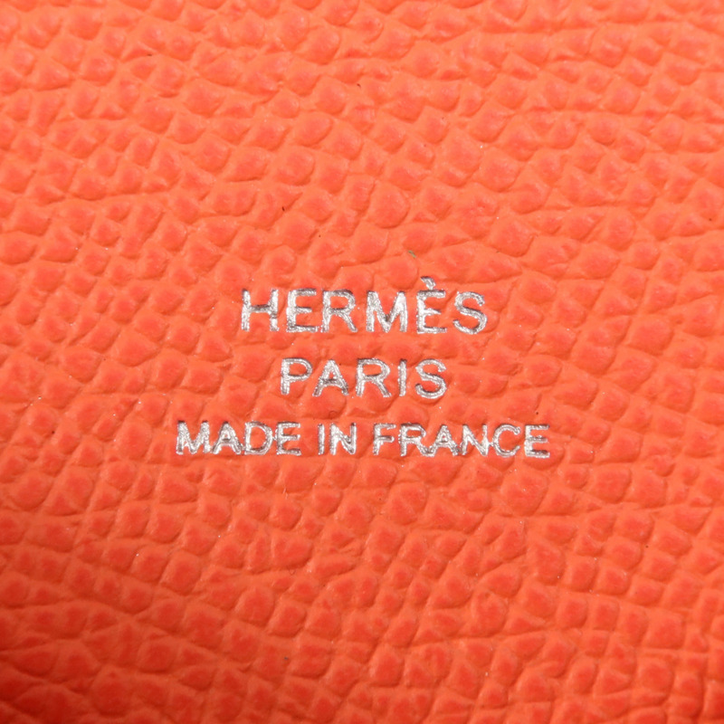 HERMES Epsom皮革Calvi Duo銀扣卡片套Rouge Venitien-6