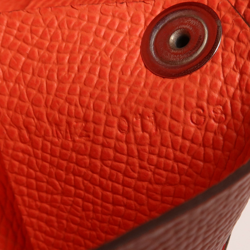 HERMES Epsom皮革Calvi Duo銀扣卡片套Rouge Venitien-7
