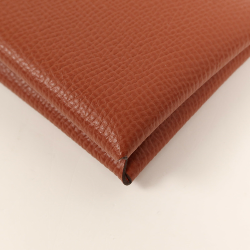 HERMES Epsom皮革Calvi Duo銀扣卡片套Rouge Venitien-8
