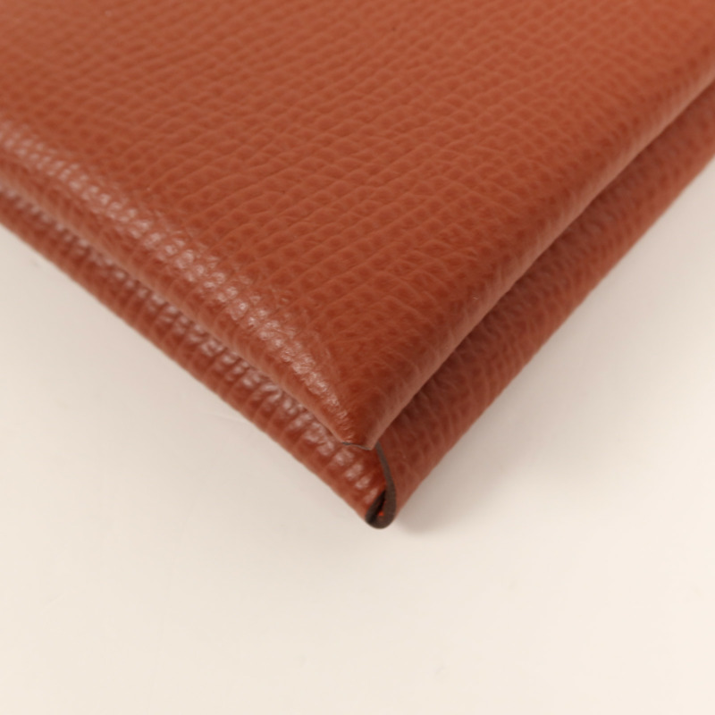 HERMES Epsom皮革Calvi Duo銀扣卡片套Rouge Venitien-9