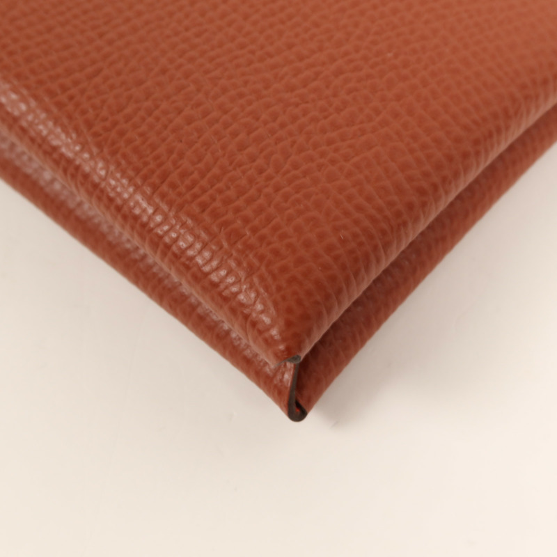 HERMES Epsom皮革Calvi Duo銀扣卡片套Rouge Venitien-10