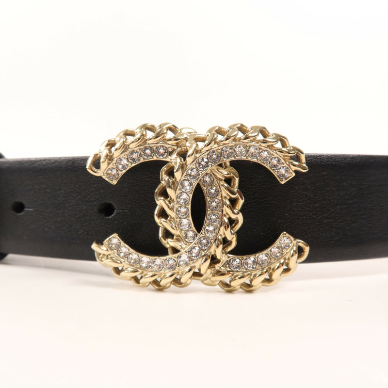 CHANEL 牛皮皮革Belt金扣皮帶-5