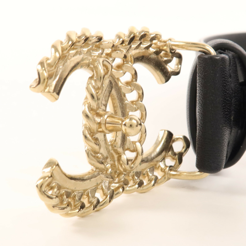 CHANEL 牛皮皮革Belt金扣皮帶-8