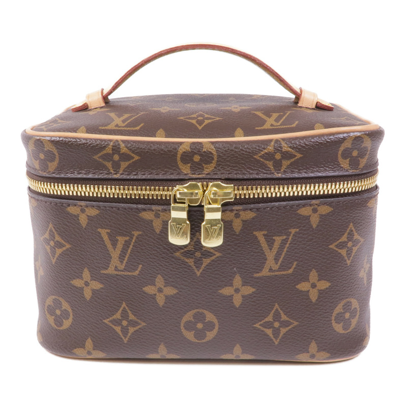 LOUIS VUITTON Monogram Nice Mini金扣手挽袋棕色-0