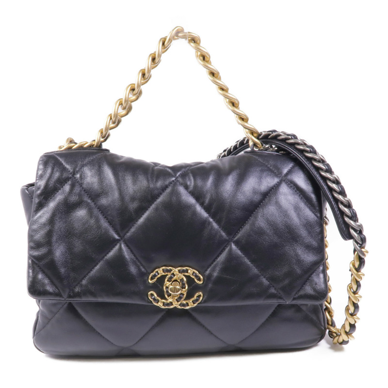 CHANEL 羊皮皮革Chanel 19金扣/銀扣手挽肩背兩用袋-0