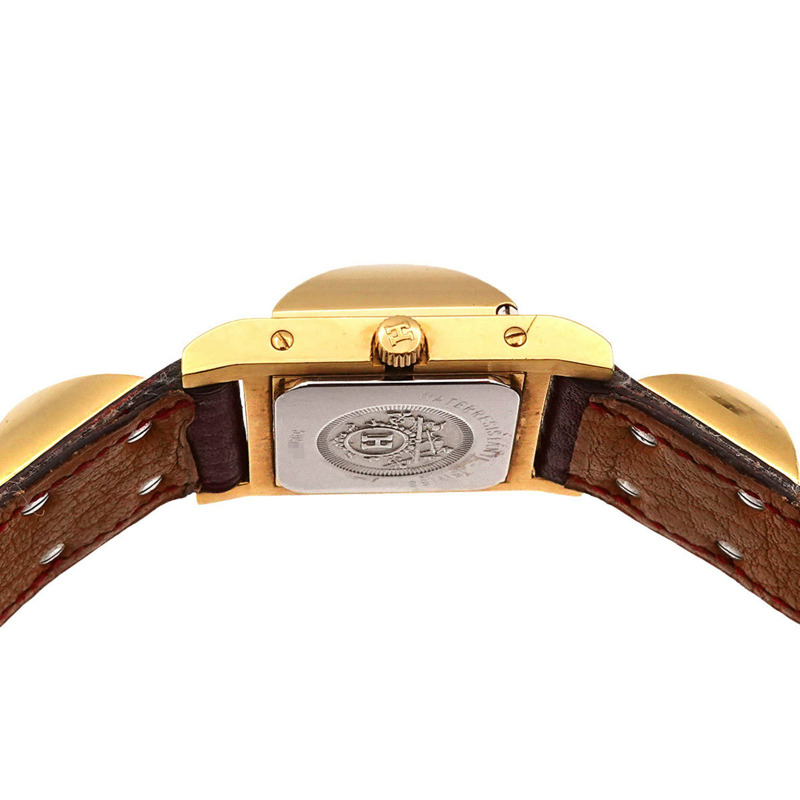 Hermès Medor 女士金字塔金質鉚釘腕錶,白色和波爾多色皮革石英腕錶-5
