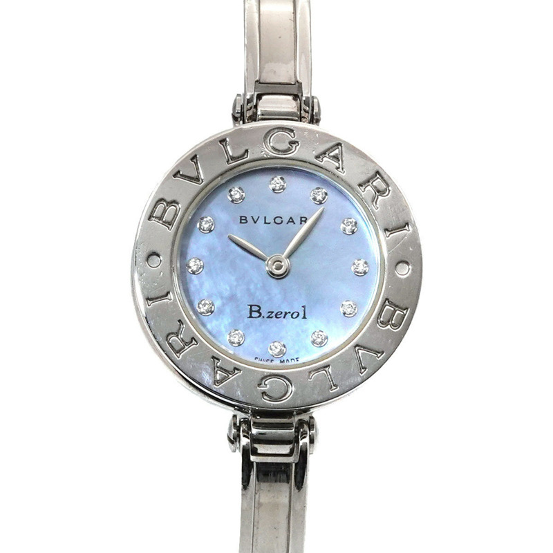 BVLGARI B-Zero1 BZ22S 女士手鐲錶,附 12 顆鑽石、藍色外殼和石英機芯-0