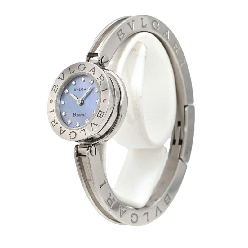 BVLGARI B-Zero1 BZ22S 女士手鐲錶,附 12 顆鑽石、藍色外殼和石英機芯-1
