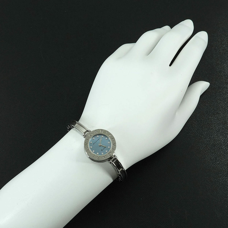 BVLGARI B-Zero1 BZ22S 女士手鐲錶,附 12 顆鑽石、藍色外殼和石英機芯-2