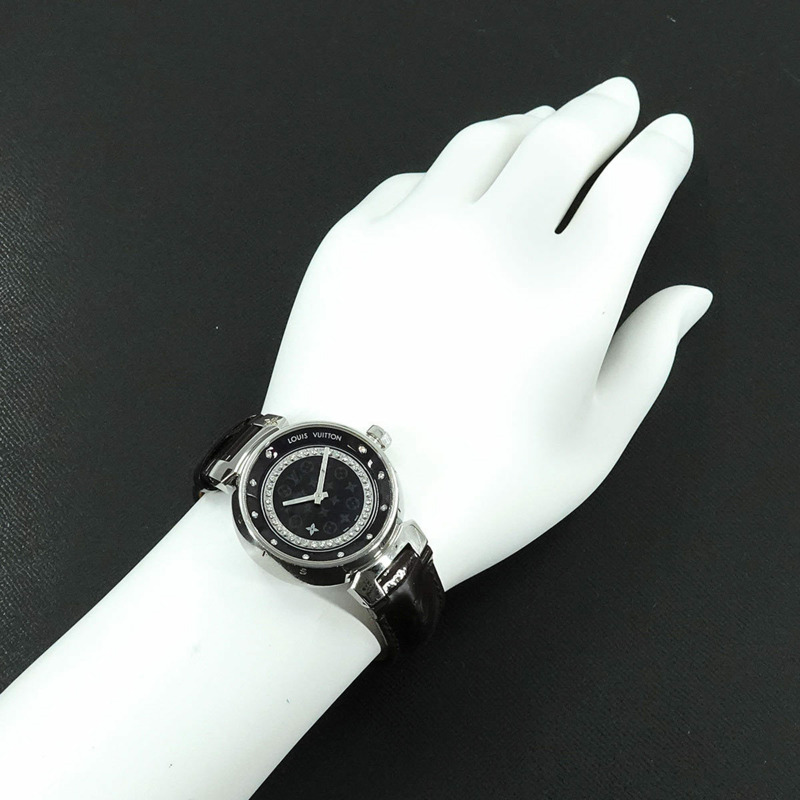 Louis Vuitton Tambour Disc Amaranth Diamond MM Q1319 女士石英腕錶-3