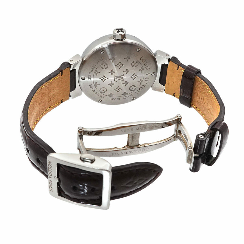 Louis Vuitton Tambour Disc Amaranth Diamond MM Q1319 女士石英腕錶-4