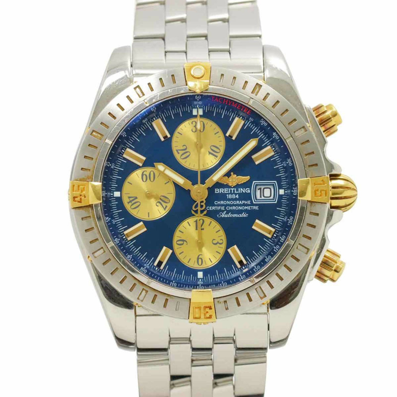 百年靈 Chronomat Evolution 雙色男錶 B13356 藍色黃金自動-0