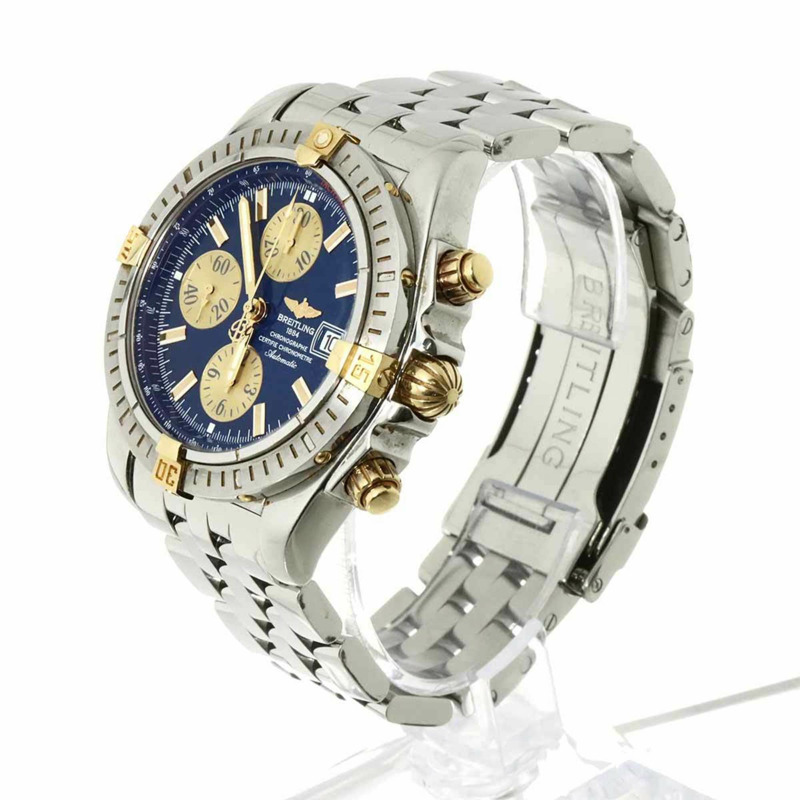 百年靈 Chronomat Evolution 雙色男錶 B13356 藍色黃金自動-2