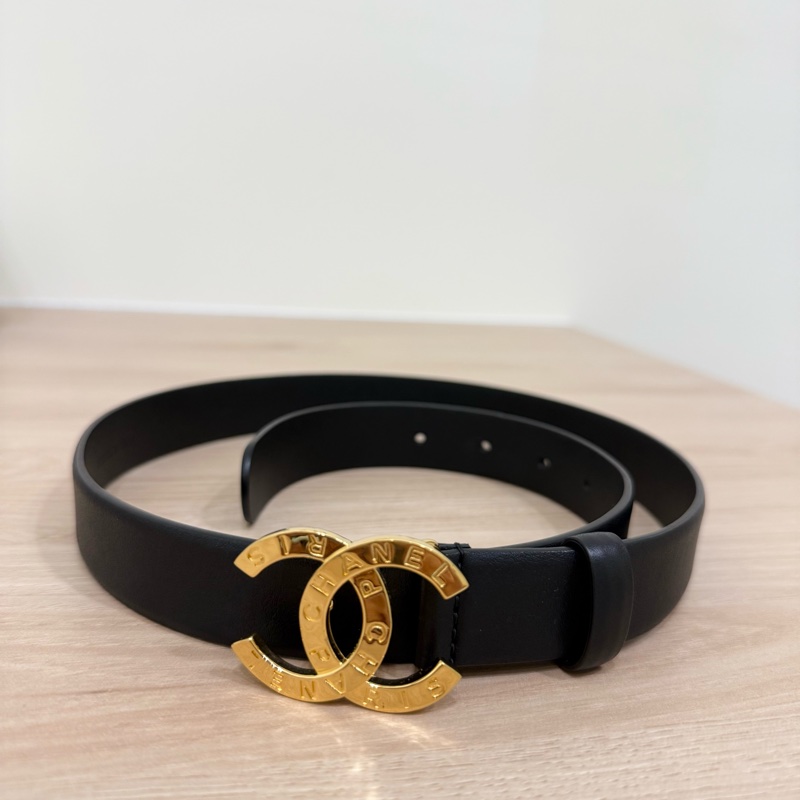 Chanel 香奈兒 PARIS金釦 小羊皮腰帶/皮帶 75-0