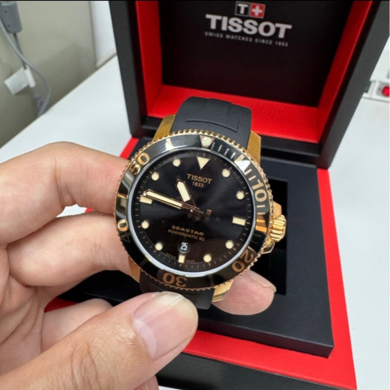 TISSOT seastar1000 海星 潛水錶 機械錶 玫瑰金-0