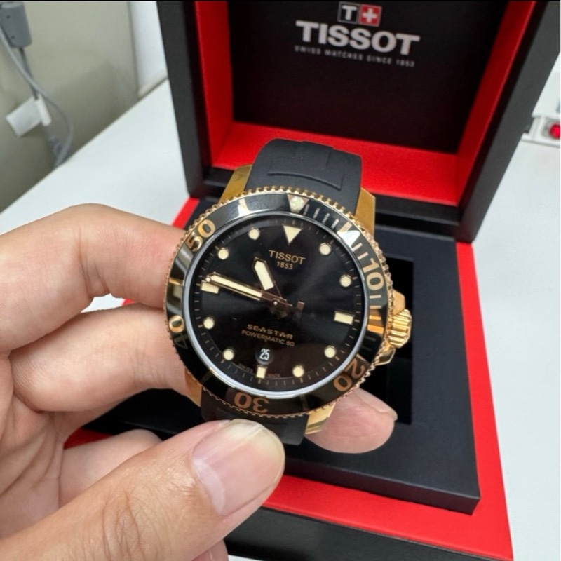 TISSOT seastar1000 海星 潛水錶 機械錶 玫瑰金-1