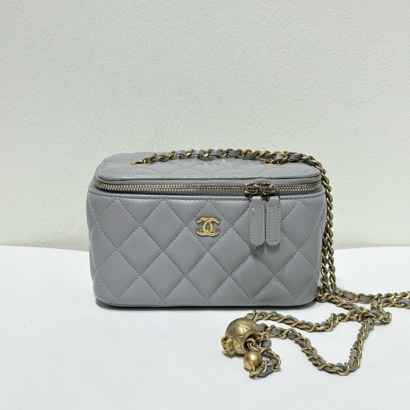 Chanel 灰色金球長盒子包 金色五金 斜背包 肩背包-0