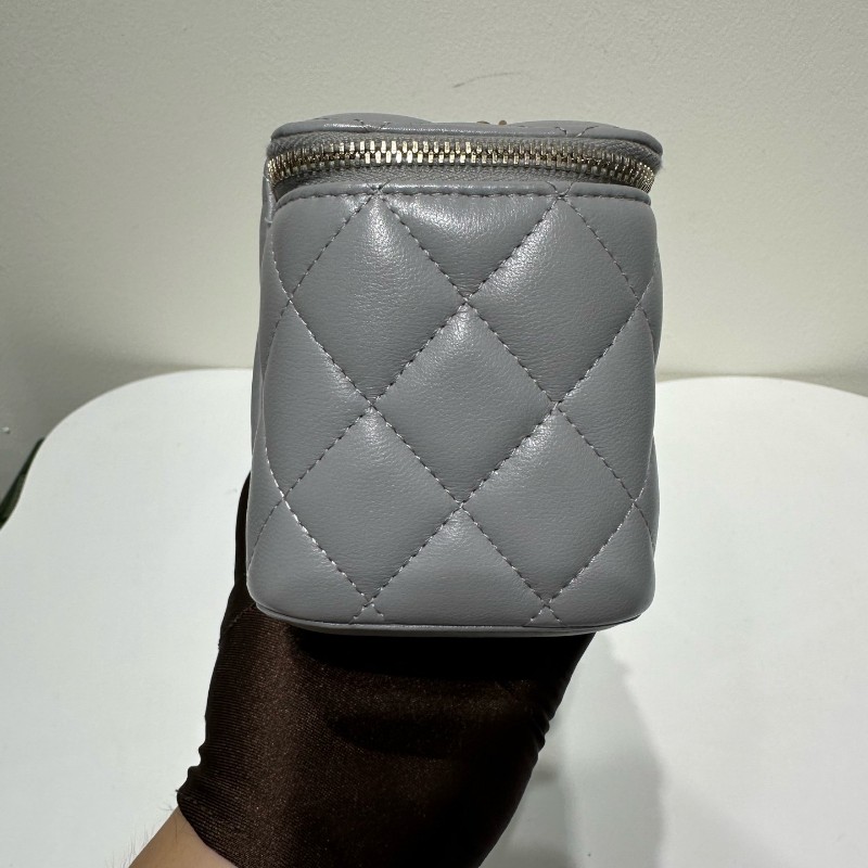 Chanel 灰色金球長盒子包 金色五金 斜背包 肩背包-5