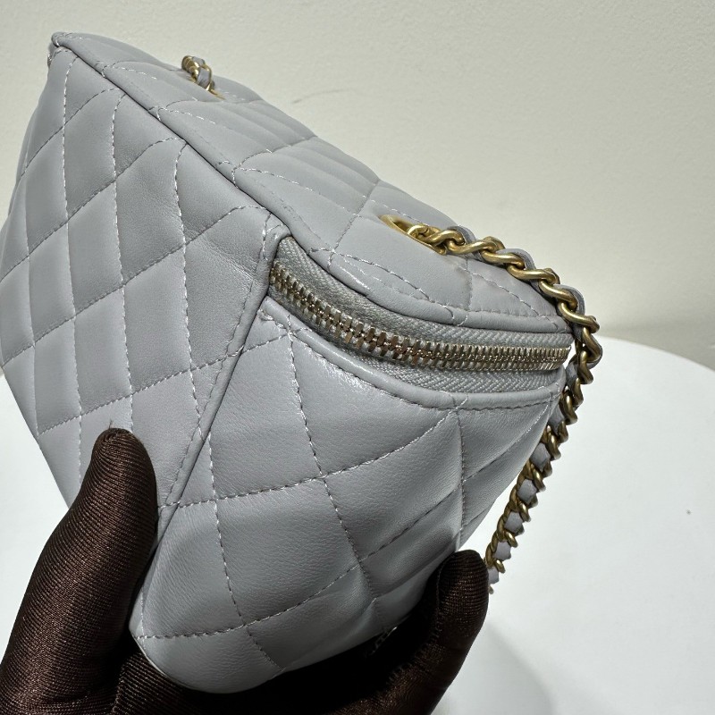 Chanel 灰色金球長盒子包 金色五金 斜背包 肩背包-7