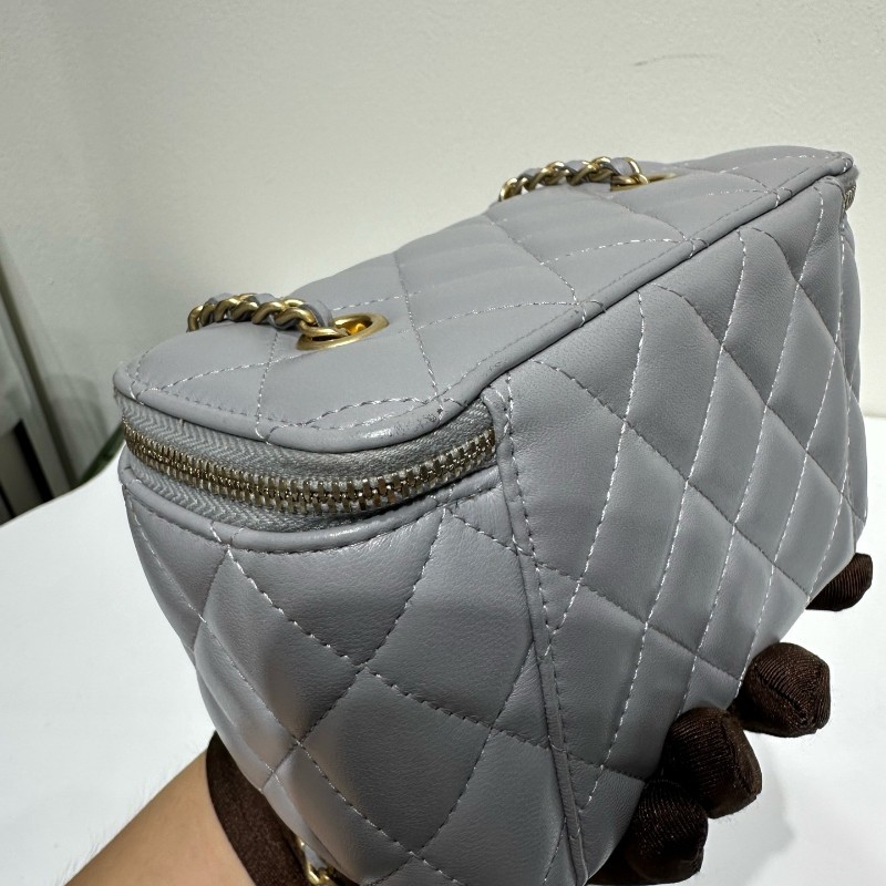 Chanel 灰色金球長盒子包 金色五金 斜背包 肩背包-10