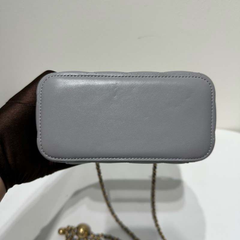 Chanel 灰色金球長盒子包 金色五金 斜背包 肩背包-11
