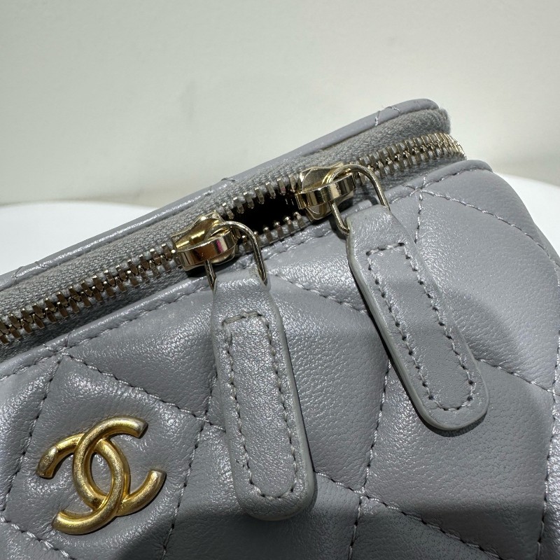Chanel 灰色金球長盒子包 金色五金 斜背包 肩背包-16