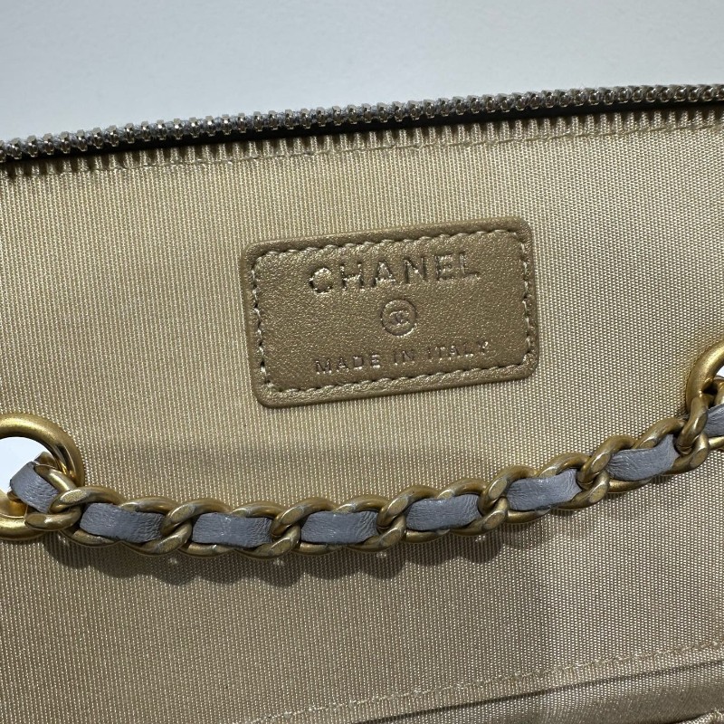 Chanel 灰色金球長盒子包 金色五金 斜背包 肩背包-18