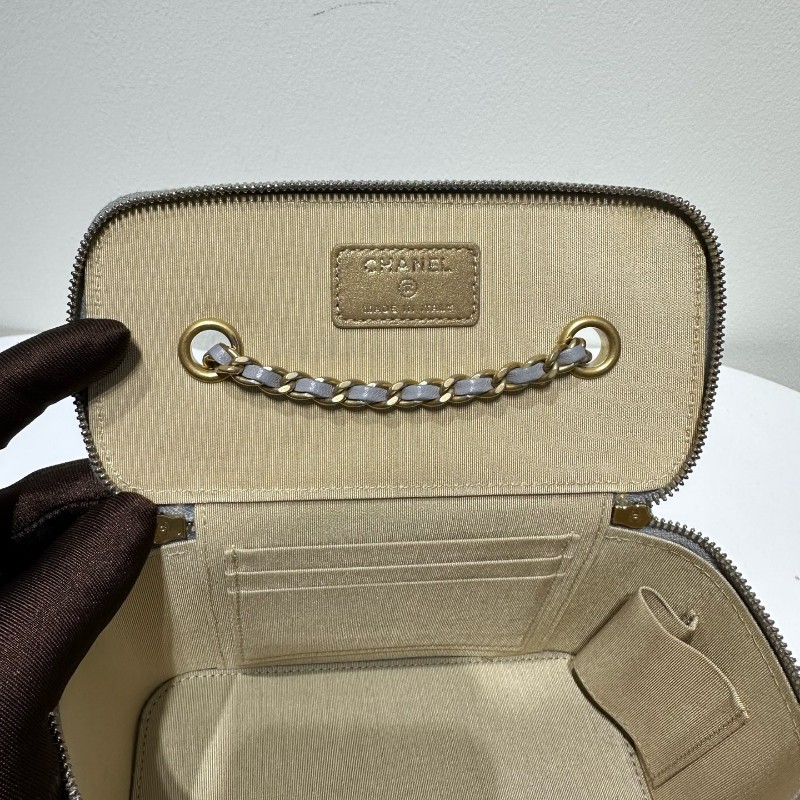 Chanel 灰色金球長盒子包 金色五金 斜背包 肩背包-19