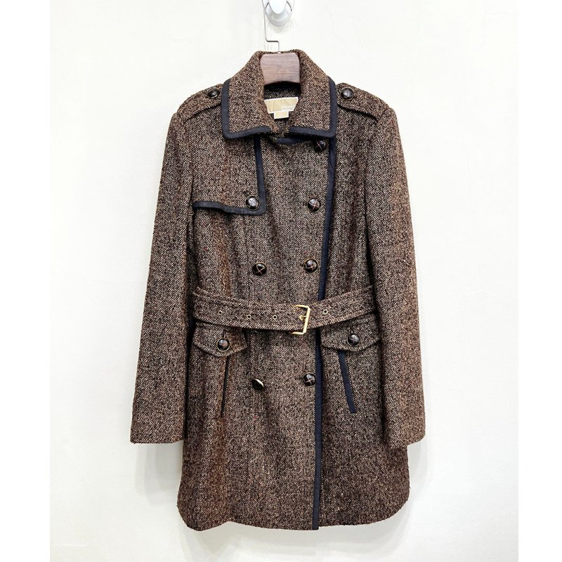 MK / Michael Kors 咖色羊毛雙排釦毛呢長版大衣 4/S/M/36-3