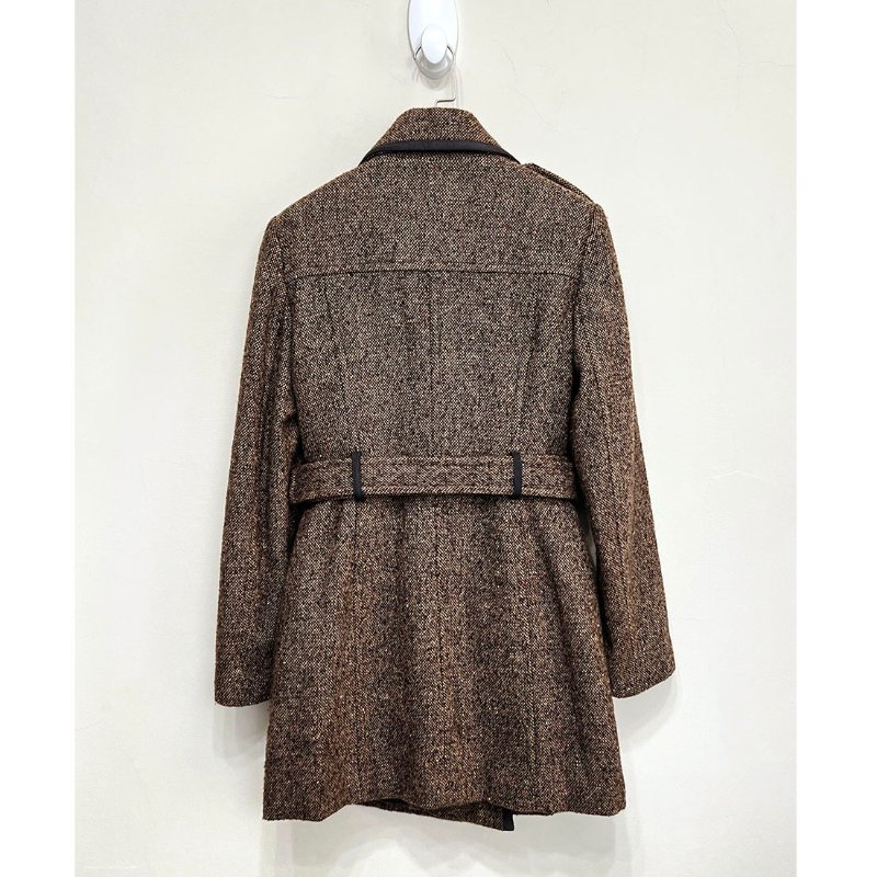 MK / Michael Kors 咖色羊毛雙排釦毛呢長版大衣 4/S/M/36-5