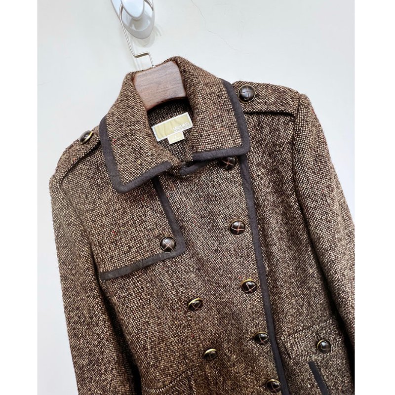MK / Michael Kors 咖色羊毛雙排釦毛呢長版大衣 4/S/M/36-6
