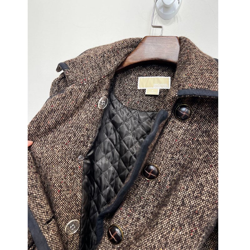 MK / Michael Kors 咖色羊毛雙排釦毛呢長版大衣 4/S/M/36-9