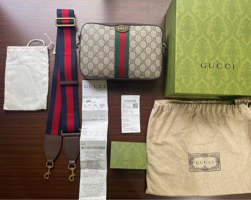 近新閒置品_GUCCI OPHIDIA 綠紅綠 經典斜背包/相機包_台灣購證-4