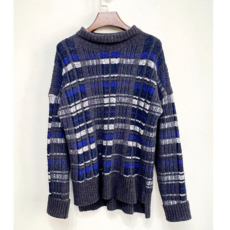 3.1 PHILLIP LIM 深藍小立領格紋毛呢毛衣 36/S/M-3