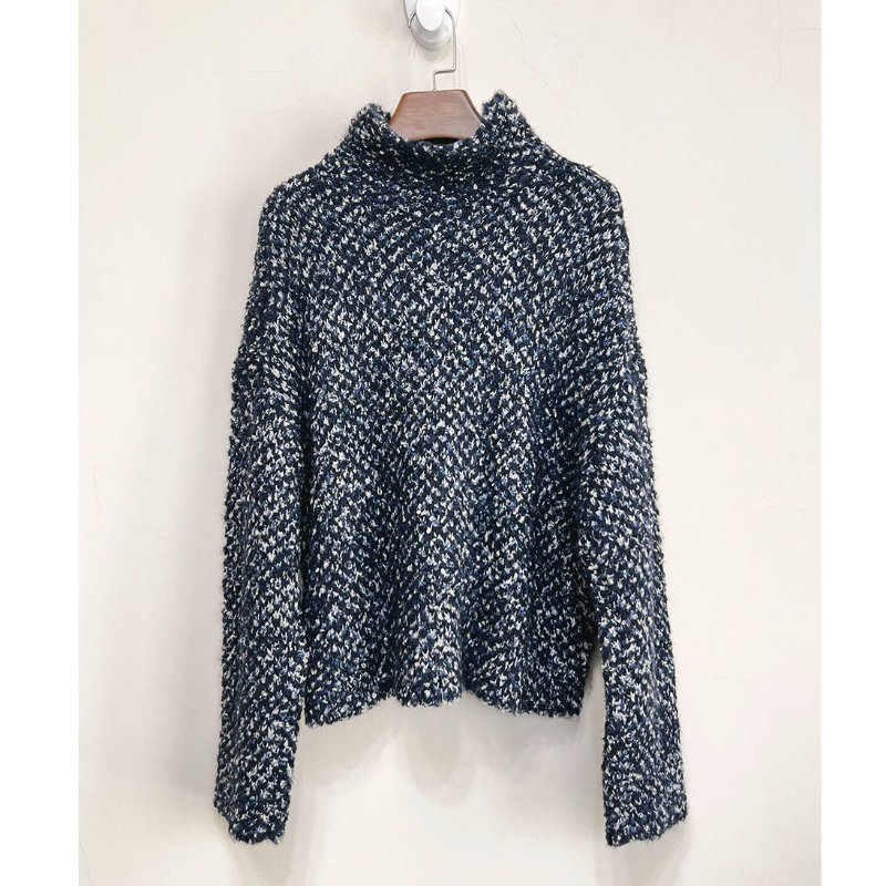 3.1 PHILLIP LIM 深藍小立領空氣感羊毛毛衣 XS/S/M/34/36-8