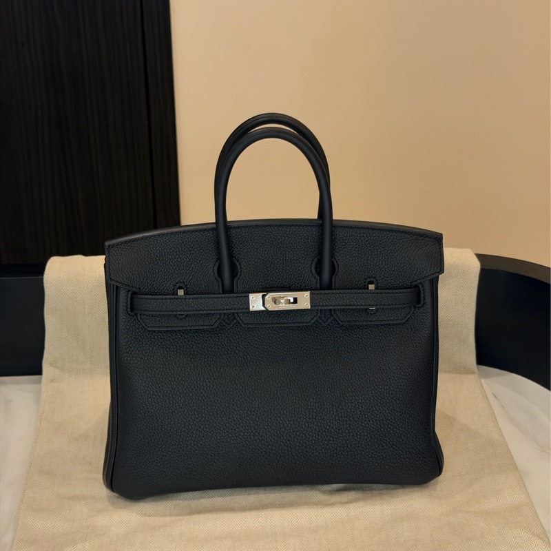 birkin 25 黑銀 Togo 皮 大全配 B刻 無頸紋 日本購證 鉑金25 金屬已在東區包膜 bk25-5
