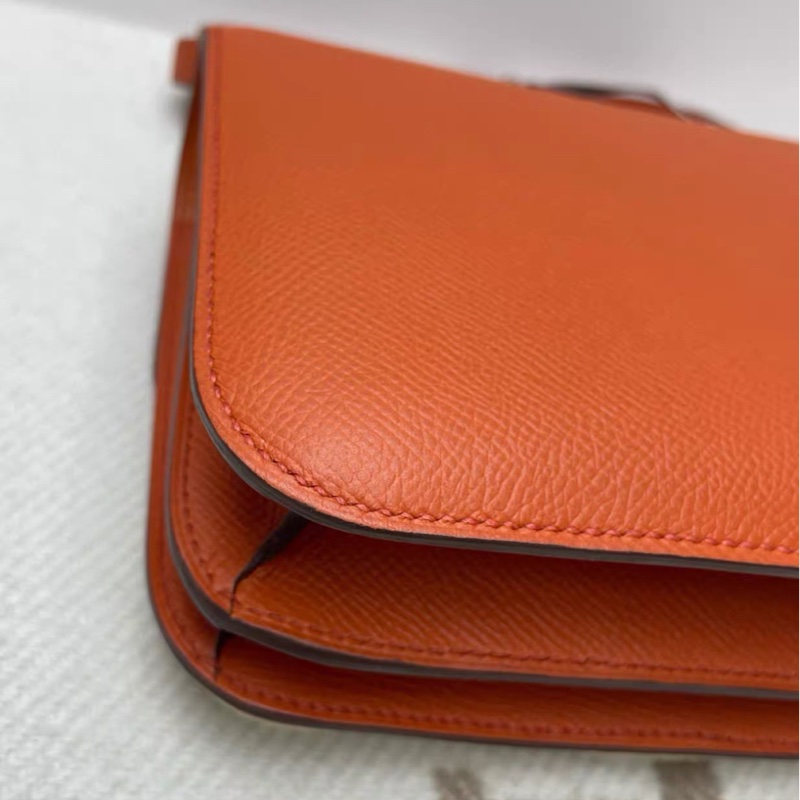 有購證💓 爱马仕 Hermes Constance 康康19 epsom皮 R1大地橘 金扣 Z 刻 配件全套带票-7